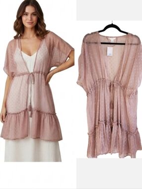 LC Lauren Conrad long pink kimono topper bathing suit cover-up one size NWT